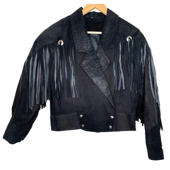 Vintage sueded leather fringed crop jacket medium - Picture 1 of 15